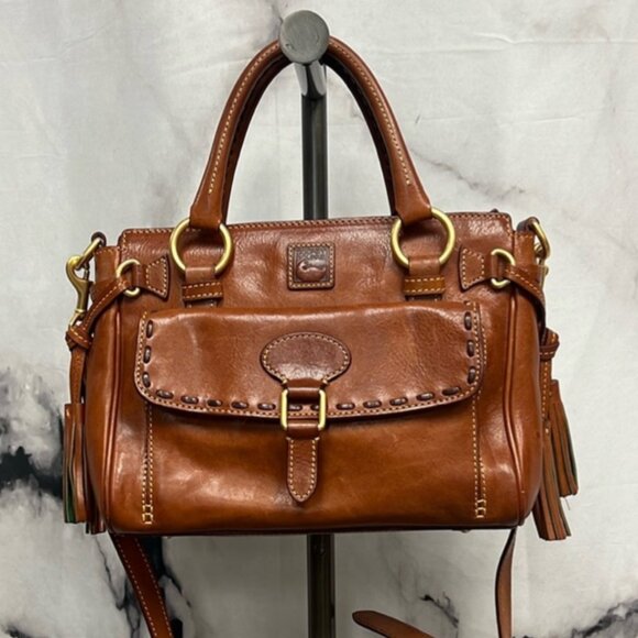 (SOLD) DOONEY & BOURKE VINTAGE STYLE BROWN LEATHER HANDBAG Multi Handle Options - Picture 1 of 10
